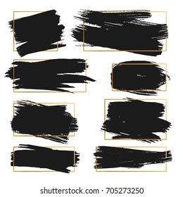 Vector Strokes. Abstract Background Set. Black and gold ink paints.