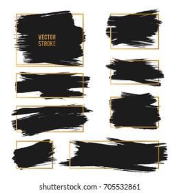 Vector Strokes. Abstract Background Set. Black and gold ink paints.