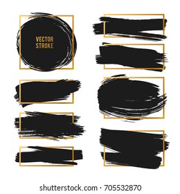 Vector Strokes. Abstract Background Set. Black and gold ink paints.