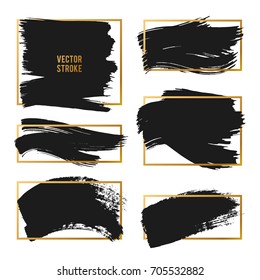 Vector Strokes. Abstract Background Set. Black and gold ink paints.