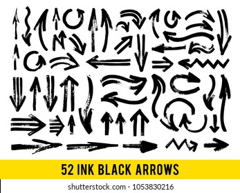 Vector Strokes. Abstract Backhground Set. Black ink Arrows isolated on white background.