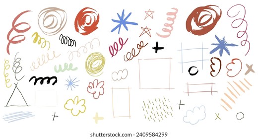 trazos vectoriales y colección de líneas curvas. Banderas dibujadas a mano con textura ruidosa. Lágrimas curvadas. Elementos de rastreo aislados en fondo blanco.
