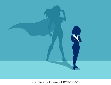 Vector of a strong business woman with a shadow imagining to be a super hero looking aspired.  