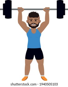 Vector of a strong male weightlifter holding a barbell with effort.