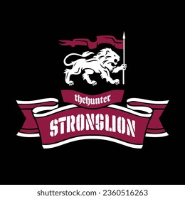 vector stronglion with ribbon and lion design for t shirt or your brand