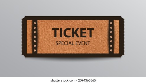 Vector stub ticket template with cardboard background and black borders.