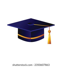 Vector student graduation cap with gold tassel and ribbon.