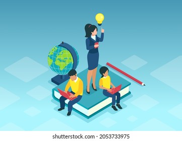 Vector de estudiantes aprendiendo en línea con acceso mundial a tutorías de profesores 