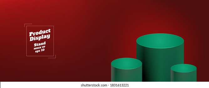 Vector studio background gradient light red color with green round kiosk stand ,product display with copy space for display of content design.Banner for christmas advertise product