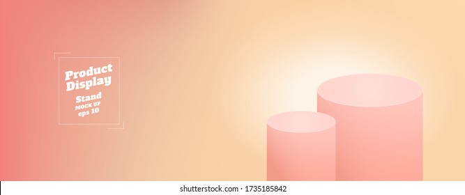 Vector studio background gradient peach color to light orange with peach round kiosk stand ,product display with copy space for display of content design.Banner for advertise product on websi