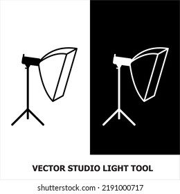 vector studio light tool line art drawing, studio lighting equipment logo.