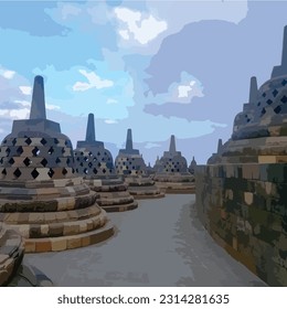 Vector of Stupa in Borobudur Temple, Magelang Regency, Central Java, Indonesia.