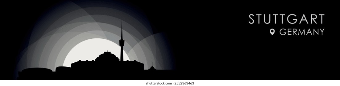 Vector Stuttgart, Germany cityscape banner. Black and white placard profile picture for header, footer