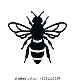 Vector Style Bee Silhouette on White Background for Minimalistic Design