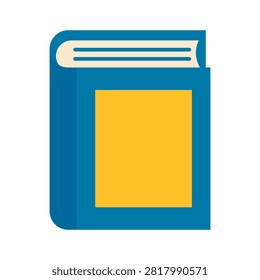 Vector style blue hardcover school textbook with yellow label isolated on plain background