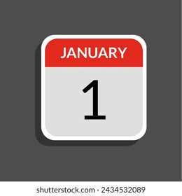 Vector style calendar sticker with school theme showing the month of January