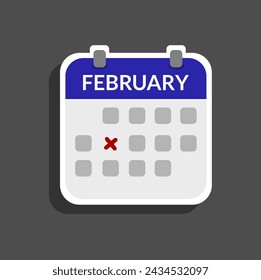 Vector style calendar sticker with school theme showing the month of February
