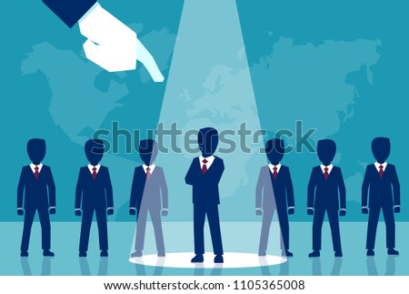 Vector style of crop corporate boss choosing one qualified man from row of candidates