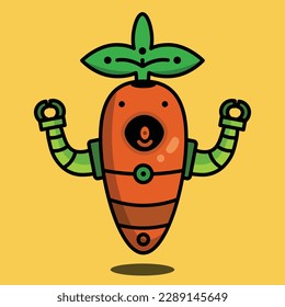 Vector style flat carrot cute robot cartoon illustration
