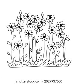 Vector al estilo de un dibujo o dibujo floral, coloreado con flores negras y blancas, postal, afiche.