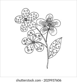 Vector in the style of a flower drawing or sketch, coloring with black and white flowers, postcard, poster.