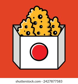 vector style food fried chicken in white box isolated