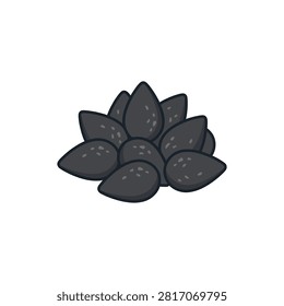 A vector style hand drawn illustration of a small heap of organic black sesame seeds isolated on a white background