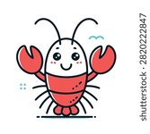 A vector style illustration of a friendly red lobster with a happy face and large claws isolated on a plain background