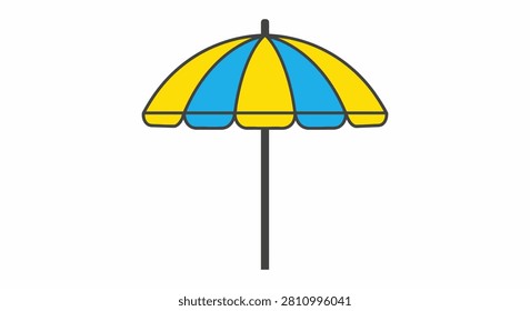 A vector style illustration of a sun umbrella with alternating yellow and blue panels on a central pole