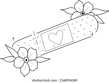 vector style injury ribbon flat design with flowers on the sides and a heart in the middle