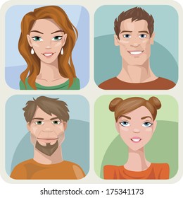 Vector style male and female portraits 