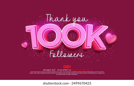 Vector style text effect thank you 100k followers and subscribers template