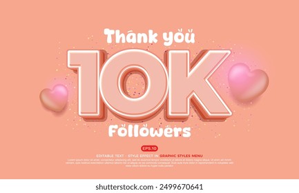 Vector style text effect thank you 10k followers and subscribers template