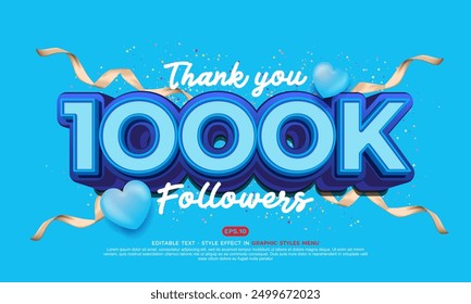 Vector style text effect thank you 1000k followers and subscribers template