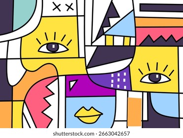 vector style in a unique and contemporary cubism approach.