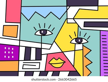 vector style in a unique and contemporary cubism approach.