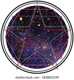 Vector style universe picture, many colors shine on the space and geometric 