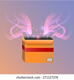 Vector stylised magic box with shin lines and sparkles