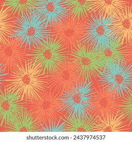 Vector stylish abstract floral seamless pattern for female fabric design or wallpaper.  Fucsia color background dominant.