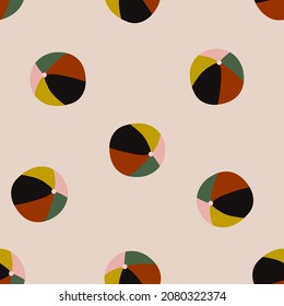 Vector stylish abstract pattern design in collage style. Geometric shapes like a multicolor  balls on grey background. Vector seamless texture for kids fabric or home decor