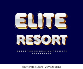 Vektor stylische Werbung Elite Resort. Chic White and Gold 3D Font mit funkelnden Sternen. Alphabet-Luxus-Buchstaben und -Zahlen