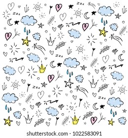 vector stylish backdrop of elements. trend style 80's hand-drawn