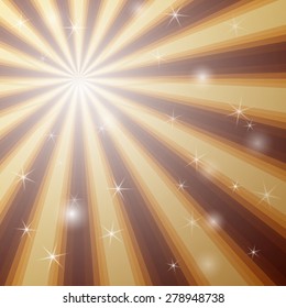 Vector stylish background with shining star with divergent bundle of beams in golden and brown colors for cover, flyer, banner, etc.