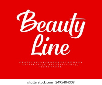 Vector stylish badge Beauty Line. Trendy Cursive Font. Modern Alphabet Letters and Numbers set.