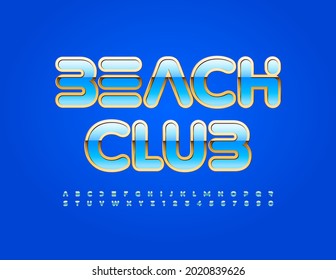 Vector stylish banner Beach Club. Blue and Gold abstract Font. Techno Alphabet Letters and Numbers set
