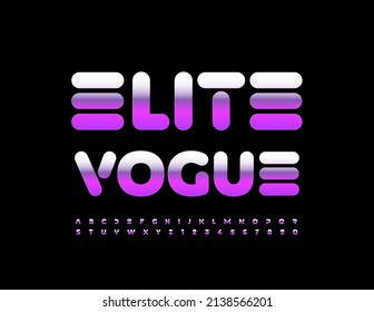 Vektor stylische Banner Elite Vogue. Metallische einzigartige Schriftart. Helle Alphabet-Buchstaben und -Zahlen