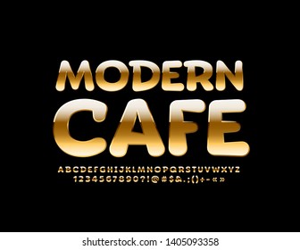 Vector stylish banner Modern Cafe. Golden trendy Font. Chic Alphabet Letters, Numbers and Symbols.