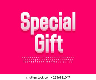 Vector stylish banner Special Gift. Bright Elegant Font. Modern Alphabet Letters and Numbers set