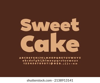 Vector stylish banner Sweet Cake. Modern Alphabet Letters, Numbers and Symbols set. Trendy minimalistic Font