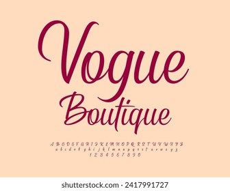 Vector stylish banner Vogue Boutique. Elegant calligraphic Font. Cursive Alphabet Letters and Numbers set.